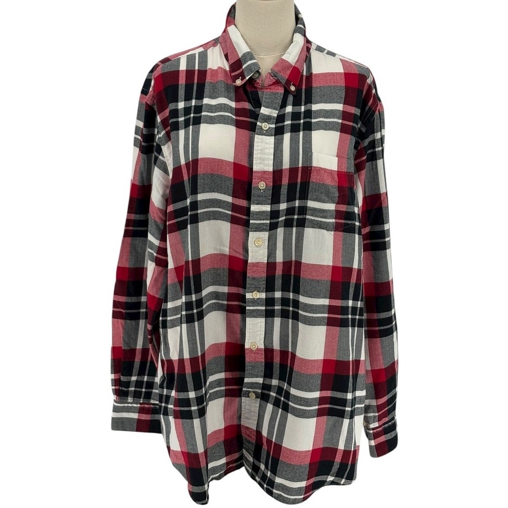 Chaps Plaid Button Down Shirt Long Sleeve Cotton Blend Men L/G White Red Black